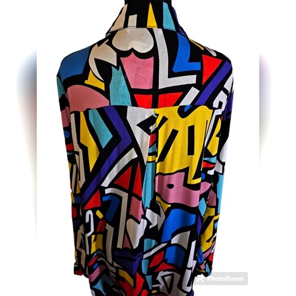 BIG DART COLOR ABSTRACT BUTTON DOWN BLOUSE size US 12/14 - Picture 2 of 3